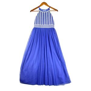 Xtraordinary Girls 14 Blue Rhinestone Halter Tulle‎ Caged Back Formal Dress